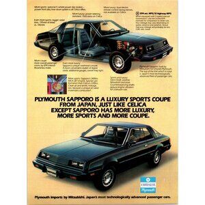 1980 Plymouth Sapporo Luxury Sports Coupe Vintage Print Ad FWD Cutaway Wall Art